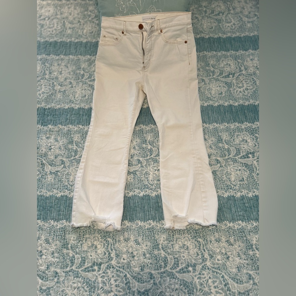 LOFT Cropped White Jeans